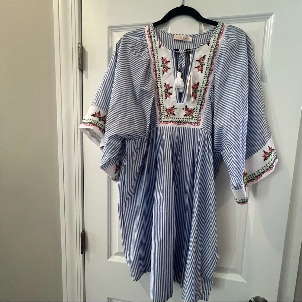 Tory Burch Tunic Caftan Stripes Beach XL Swim NWT Coverup Dress